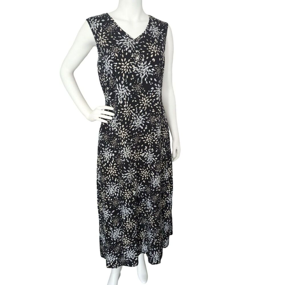 Denim&Co Black and White Floral-Print Maxi Dress